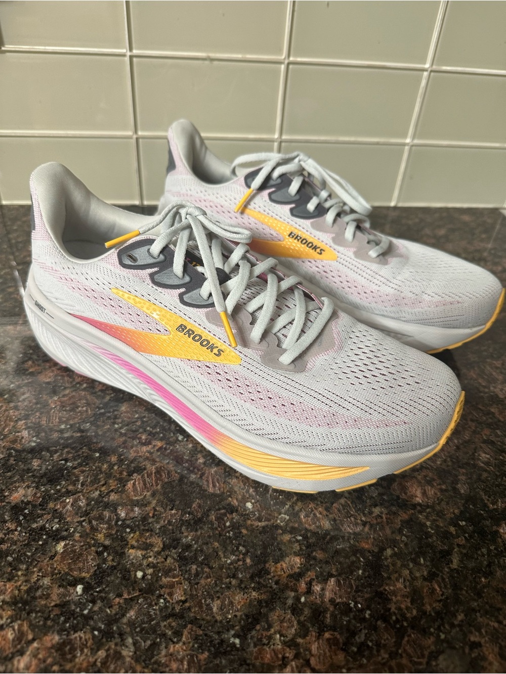 Brooks GHOST 17 Women’s Running Shoes with Yellow & Pink Accents